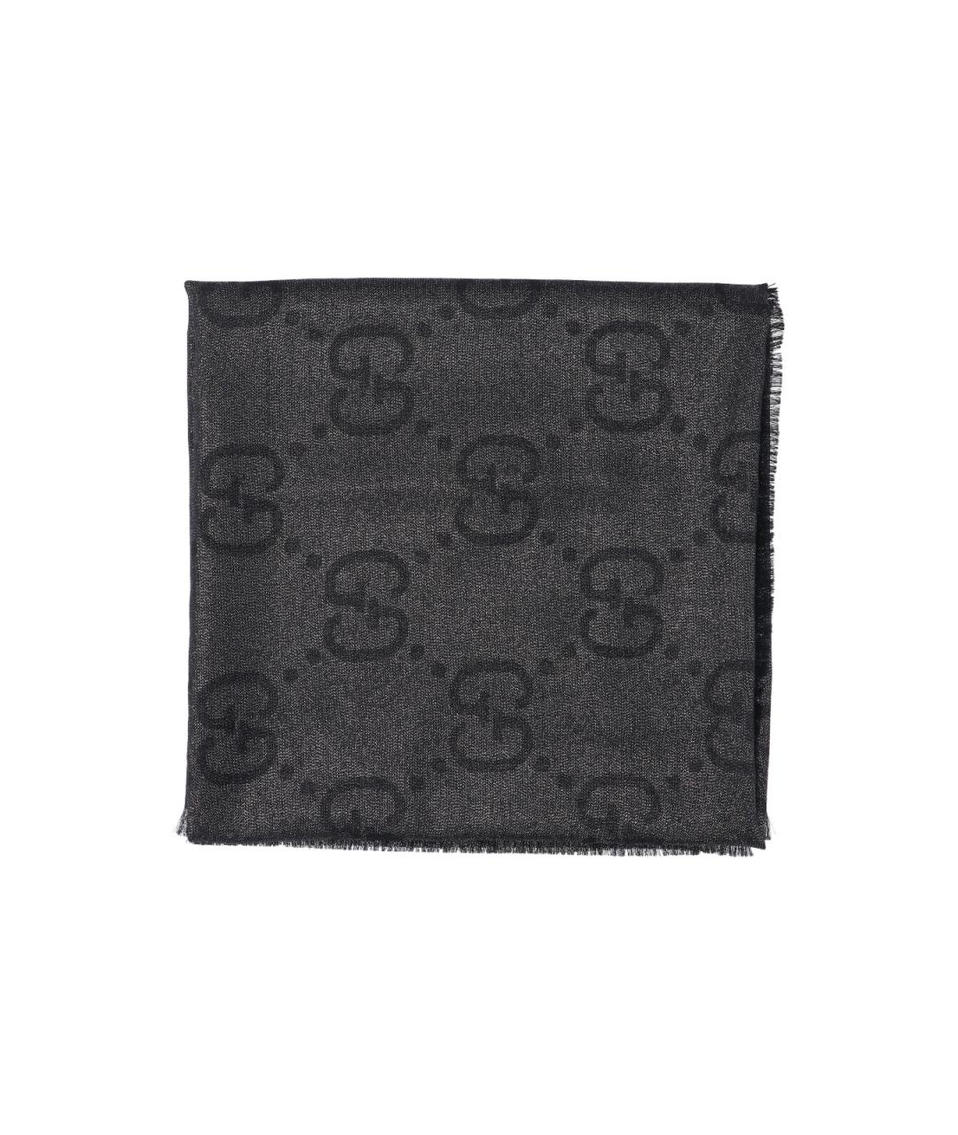 GUCCI Черный шерстяной шарф, фото 2