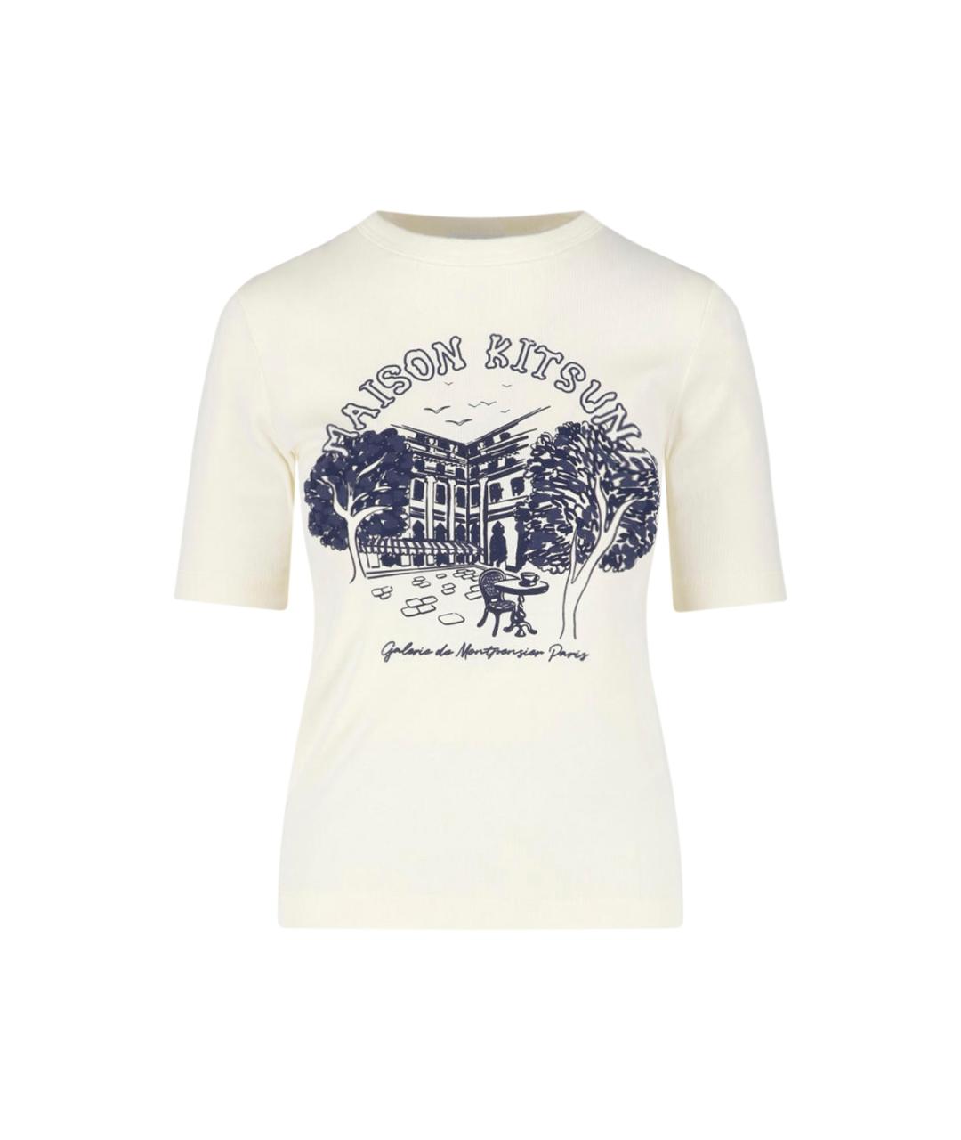 MAISON KITSUNE Бежевая хлопковая футболка, фото 1