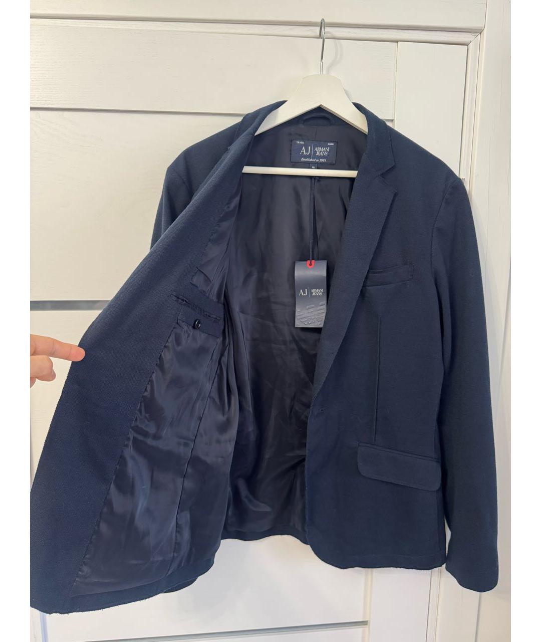 ARMANI JEANS Темно-синий полиэстеровый пиджак, фото 2