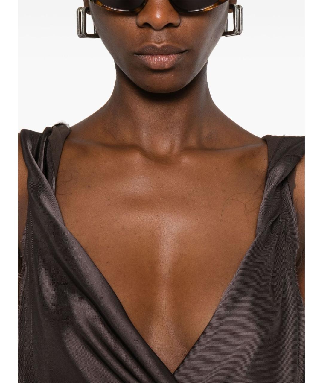 THE ATTICO Коричневое вискозное коктейльное платье, фото 2