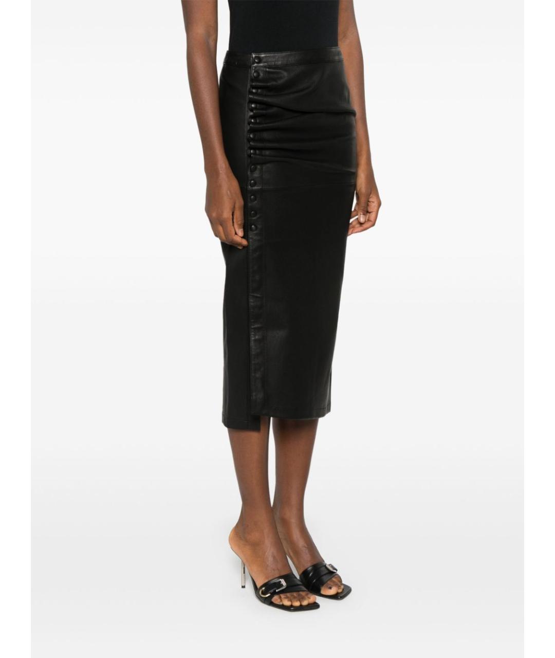 PACO RABANNE Черная кожаная юбка миди, фото 3