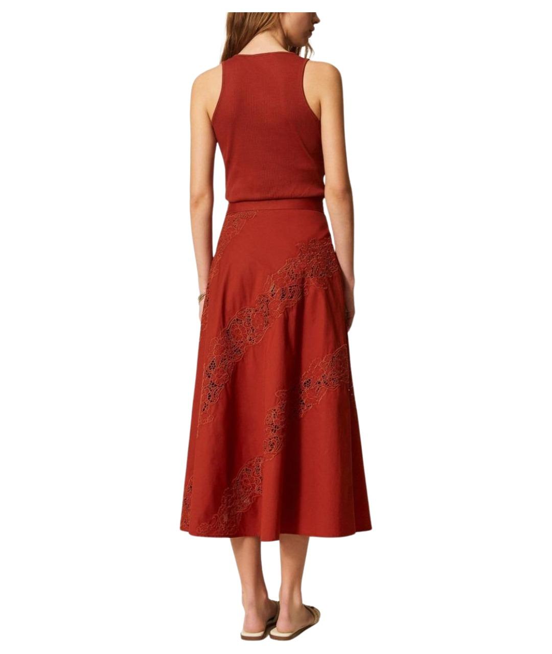 TWIN-SET Красная хлопковая юбка миди, фото 4