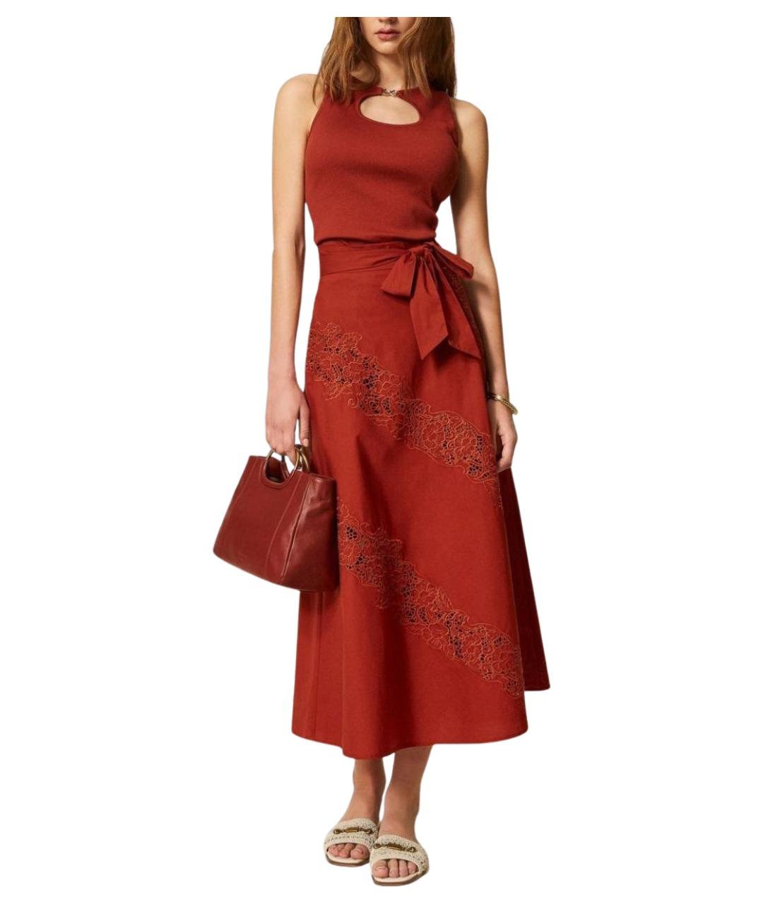 TWIN-SET Красная хлопковая юбка миди, фото 3