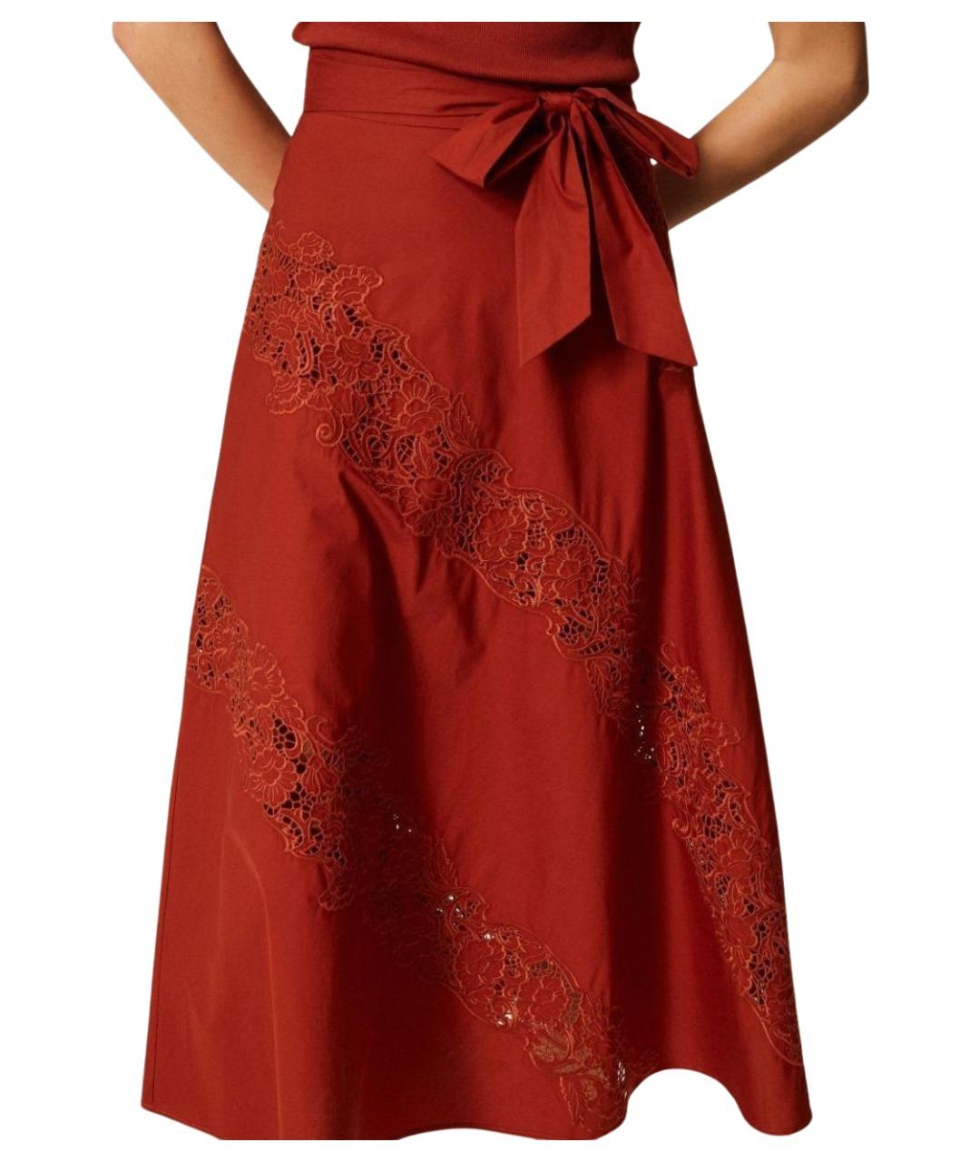TWIN-SET Красная хлопковая юбка миди, фото 5