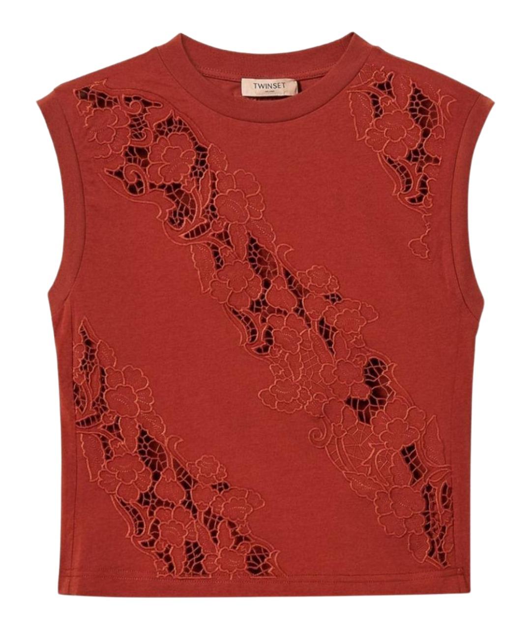 TWIN-SET Коричневая хлопковая футболка, фото 1