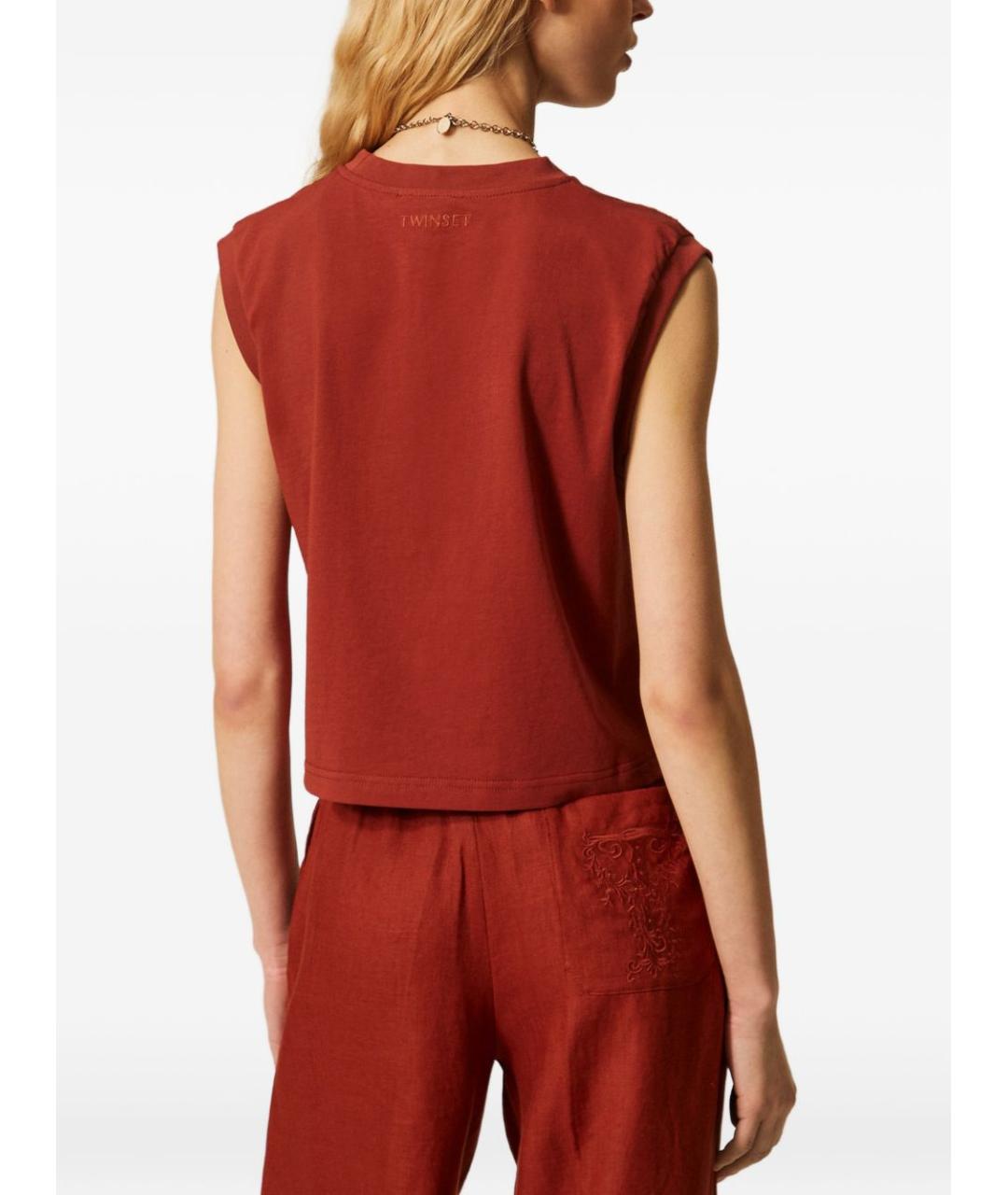 TWIN-SET Коричневая хлопковая футболка, фото 5
