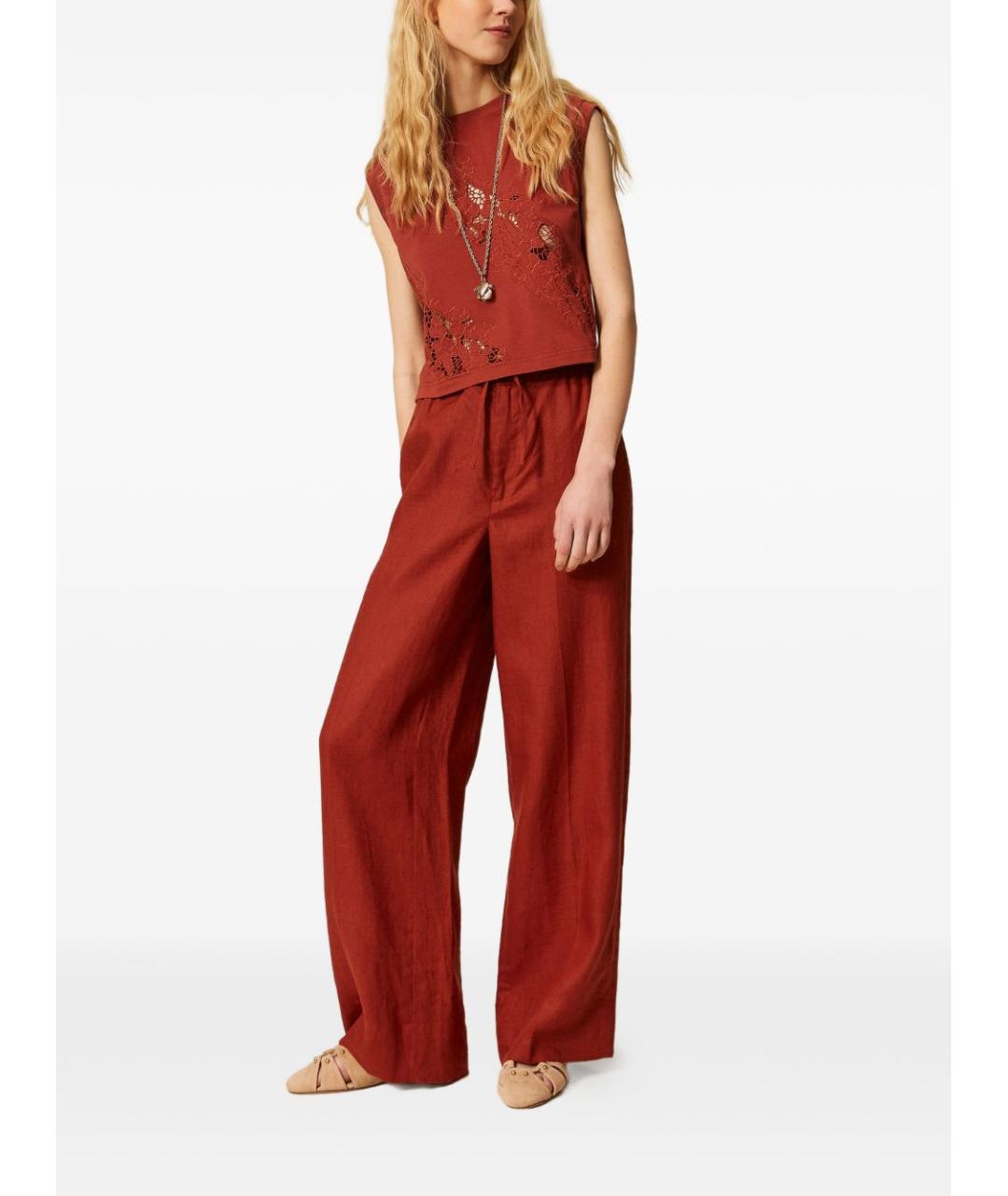 TWIN-SET Коричневая хлопковая футболка, фото 2