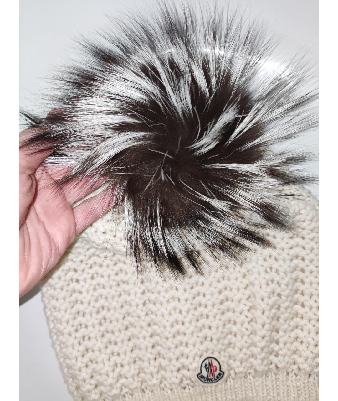 MONCLER Белая шерстяная шапка, фото 3