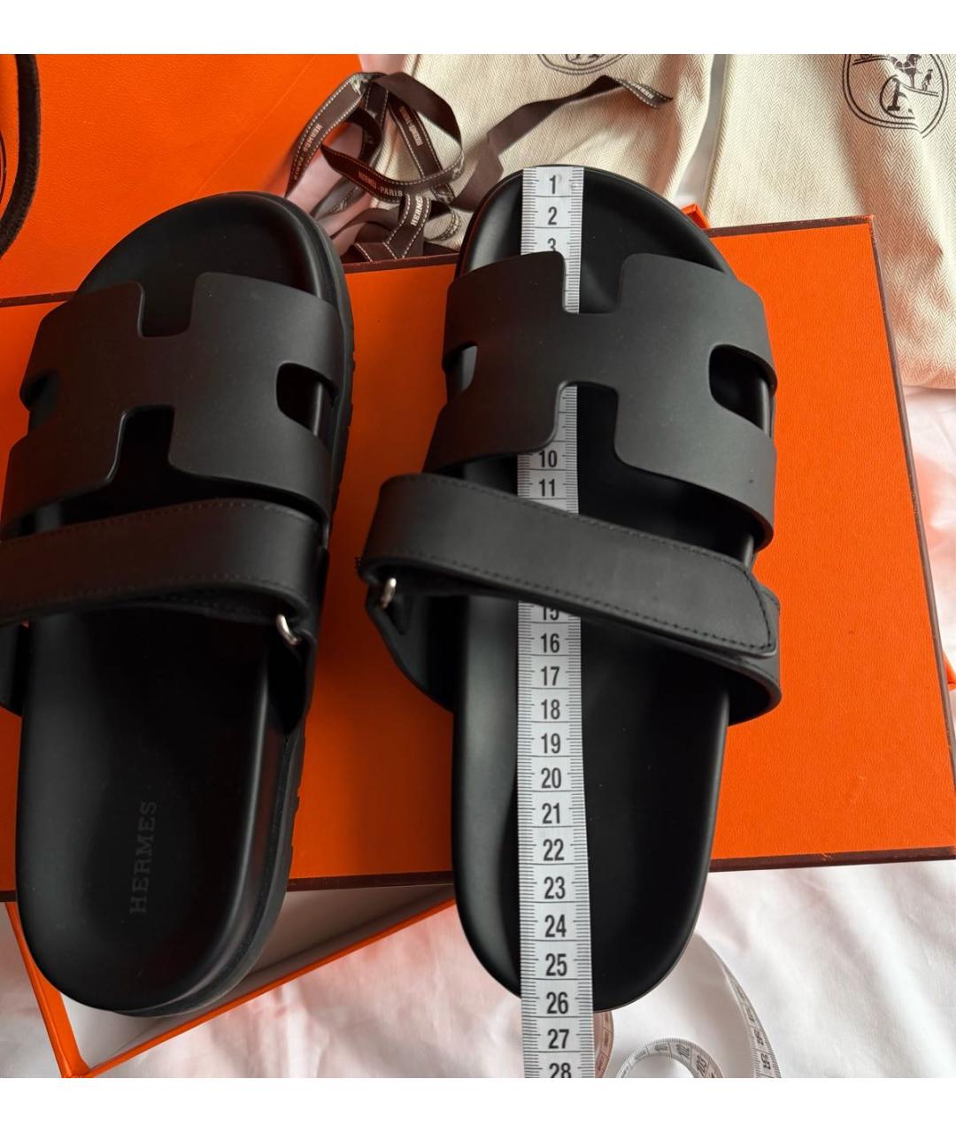 HERMES Черные кожаные сандалии, фото 4