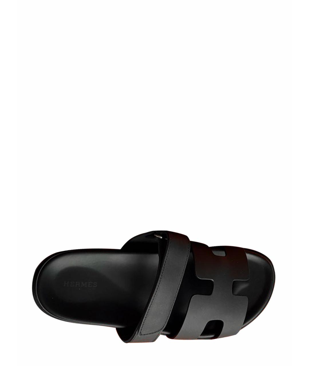 HERMES Черные кожаные сандалии, фото 1
