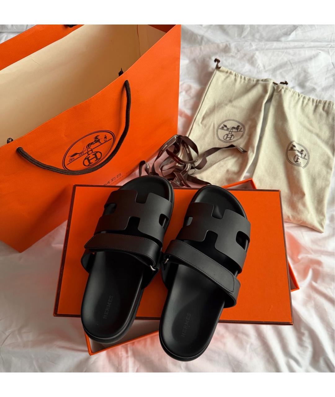HERMES Черные кожаные сандалии, фото 5