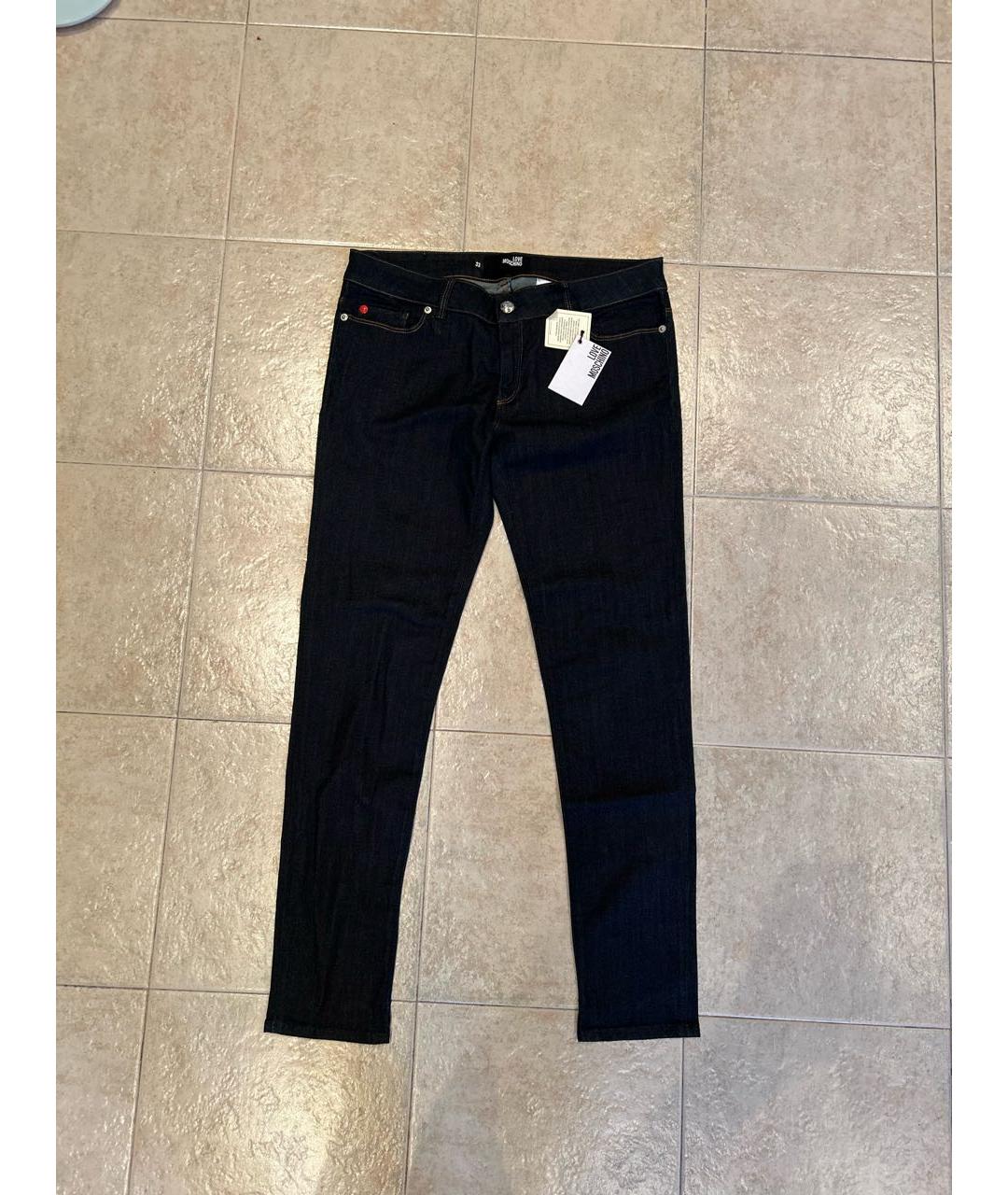 LOVE MOSCHINO Темно-синие хлопко-эластановые прямые джинсы, фото 5