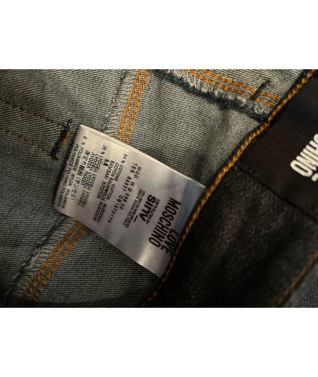 LOVE MOSCHINO Темно-синие хлопко-эластановые прямые джинсы, фото 4