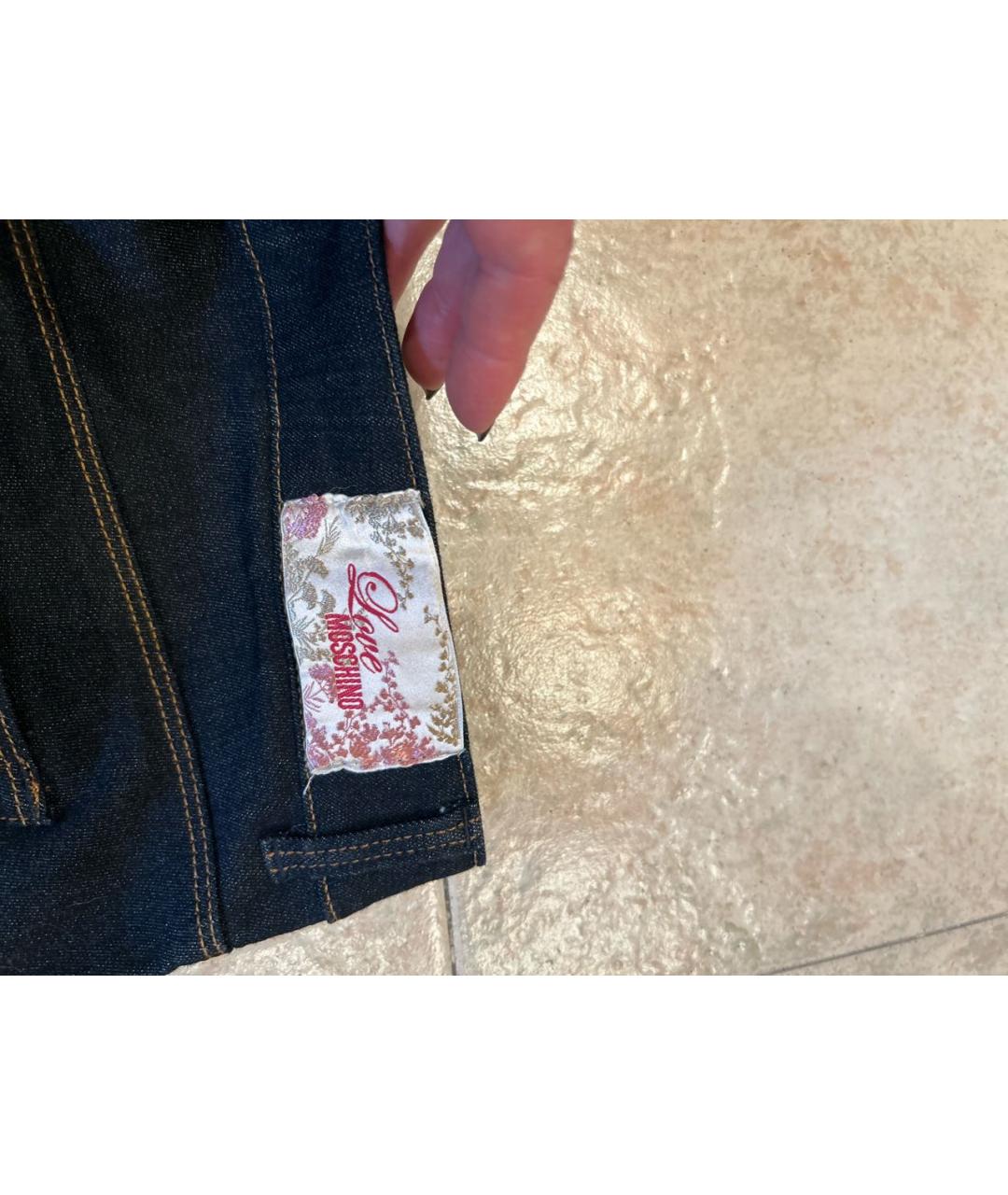 LOVE MOSCHINO Темно-синие хлопко-эластановые прямые джинсы, фото 3