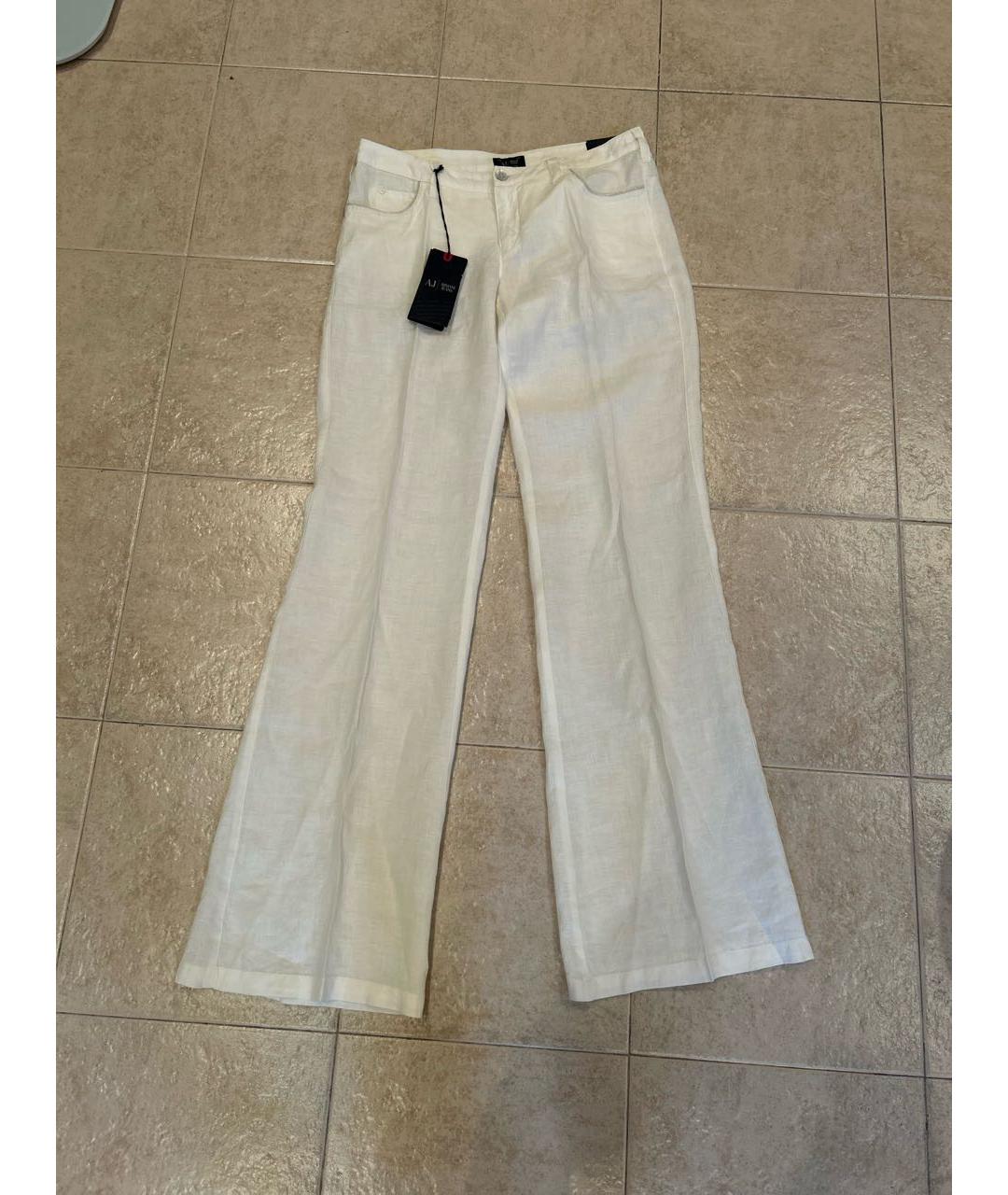 ARMANI JEANS Белые льняные брюки широкие, фото 8