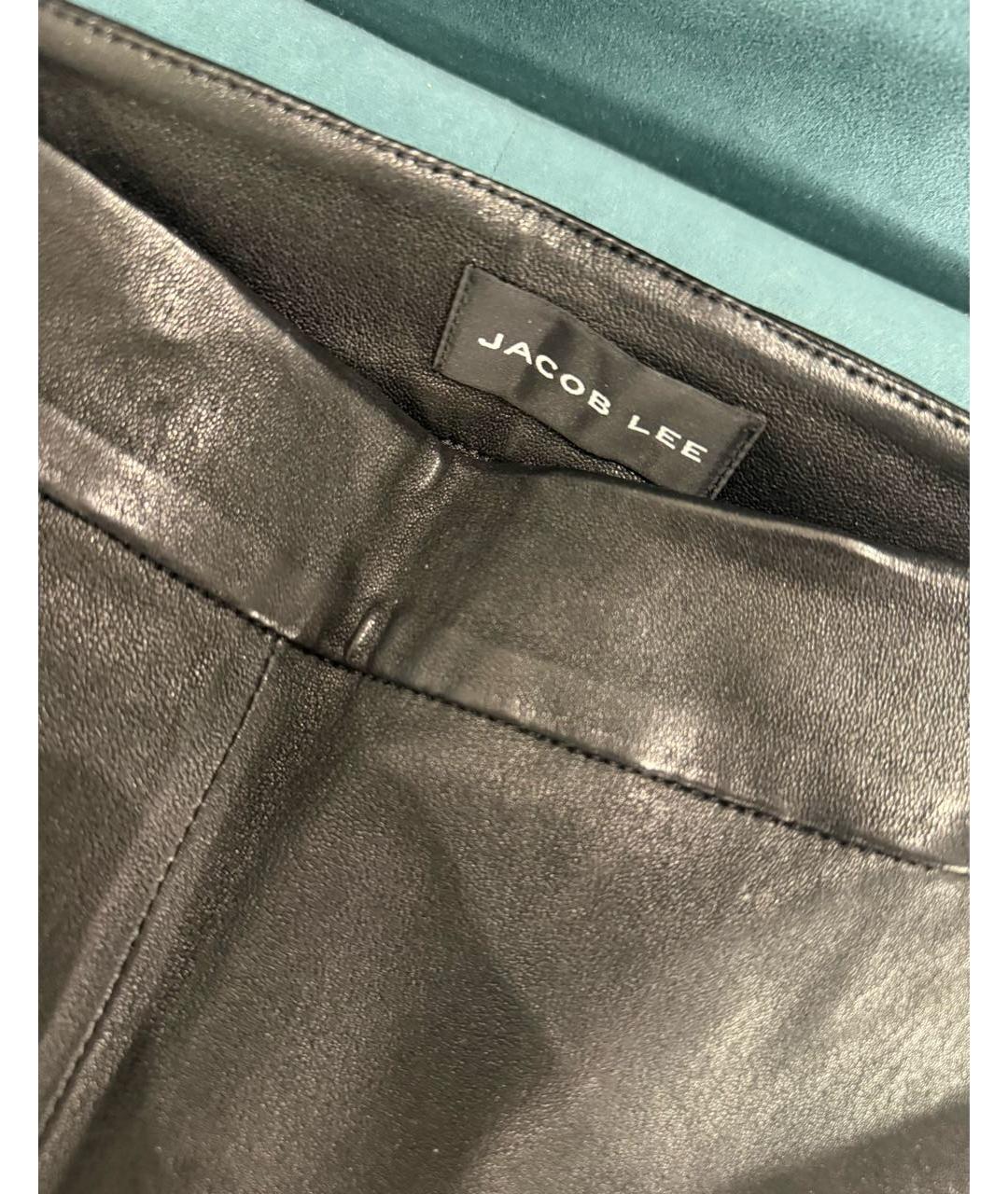 Jacob Lee Черные кожаные брюки узкие, фото 4