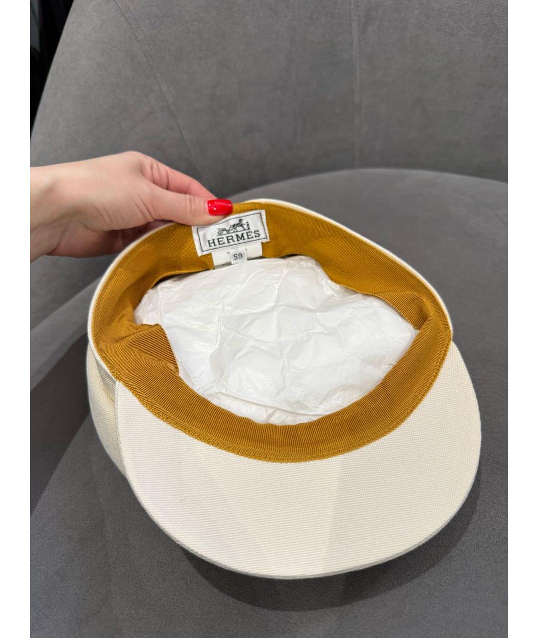 HERMES Белая льняная кепка, фото 2