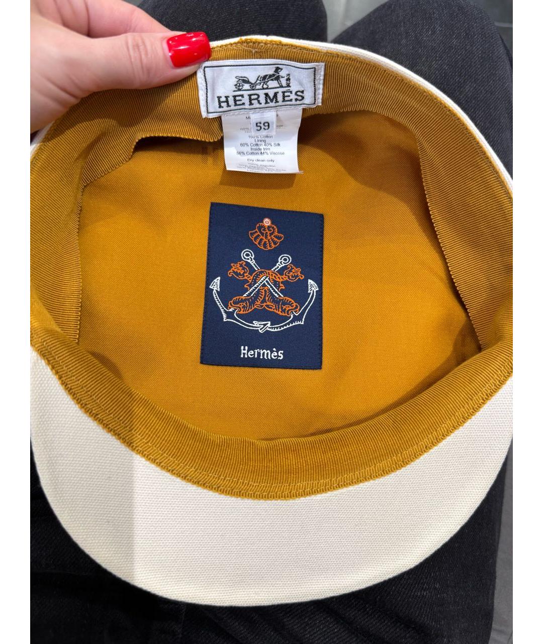 HERMES Белая льняная кепка, фото 4
