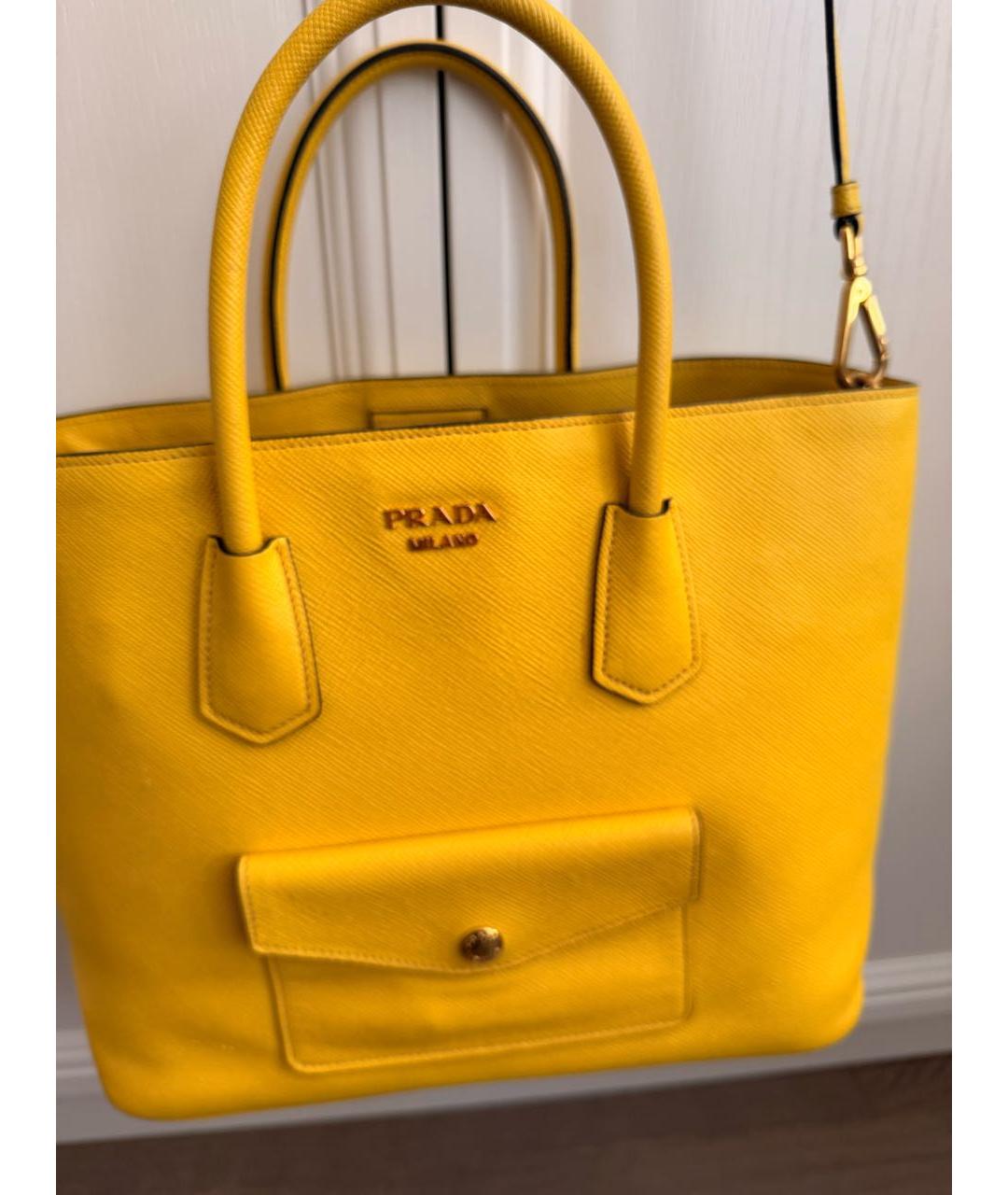 PRADA Желтая кожаная сумка тоут, фото 2
