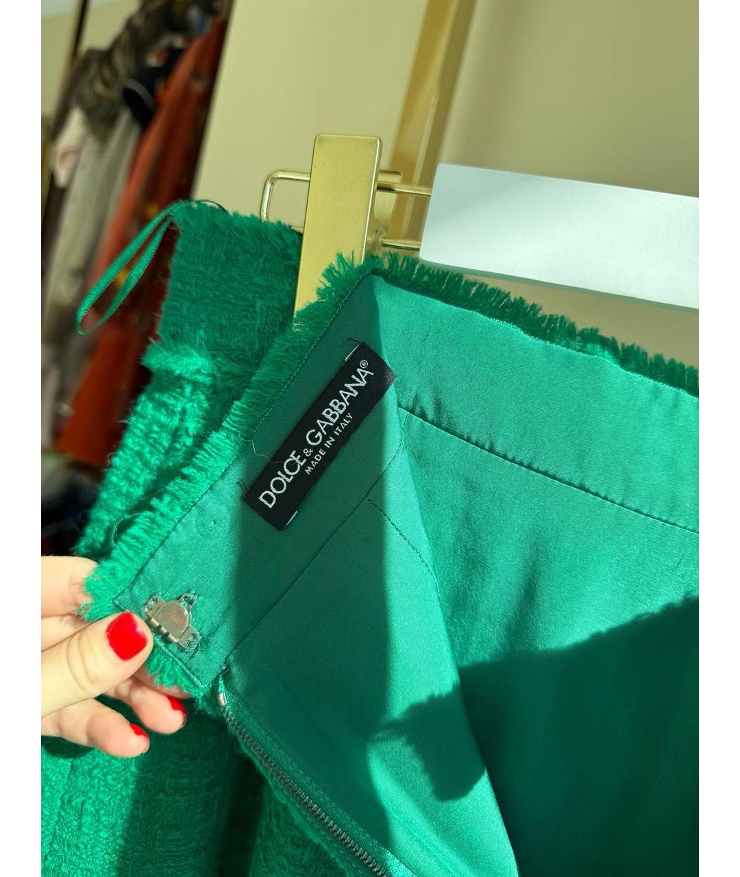 DOLCE&GABBANA Зеленая шерстяная юбка мини, фото 4