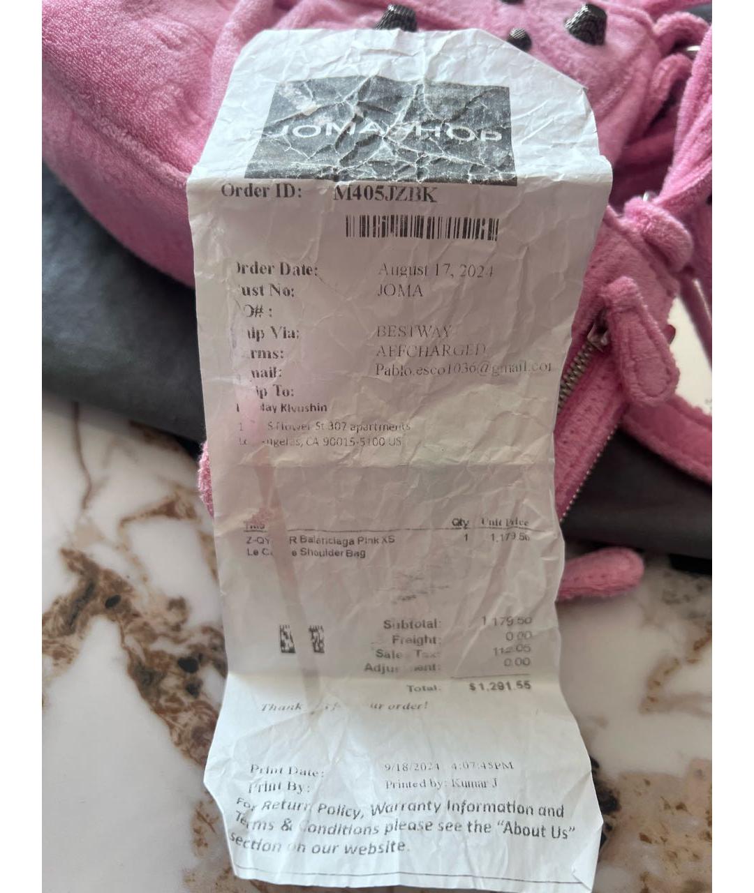 BALENCIAGA Розовая бархатная сумка через плечо, фото 5