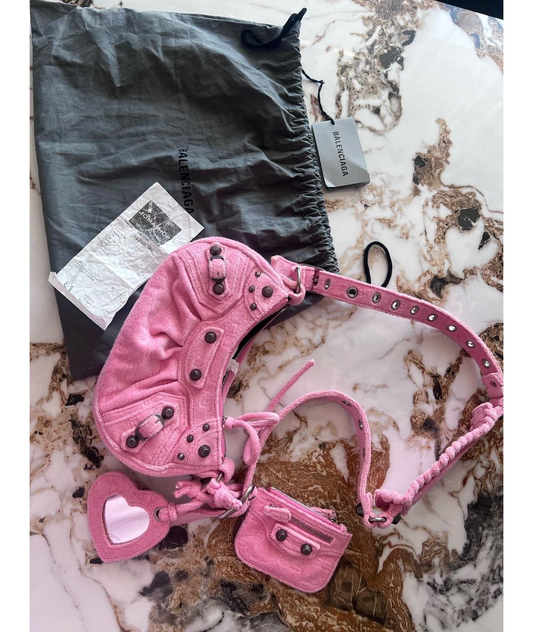 BALENCIAGA Розовая бархатная сумка через плечо, фото 2