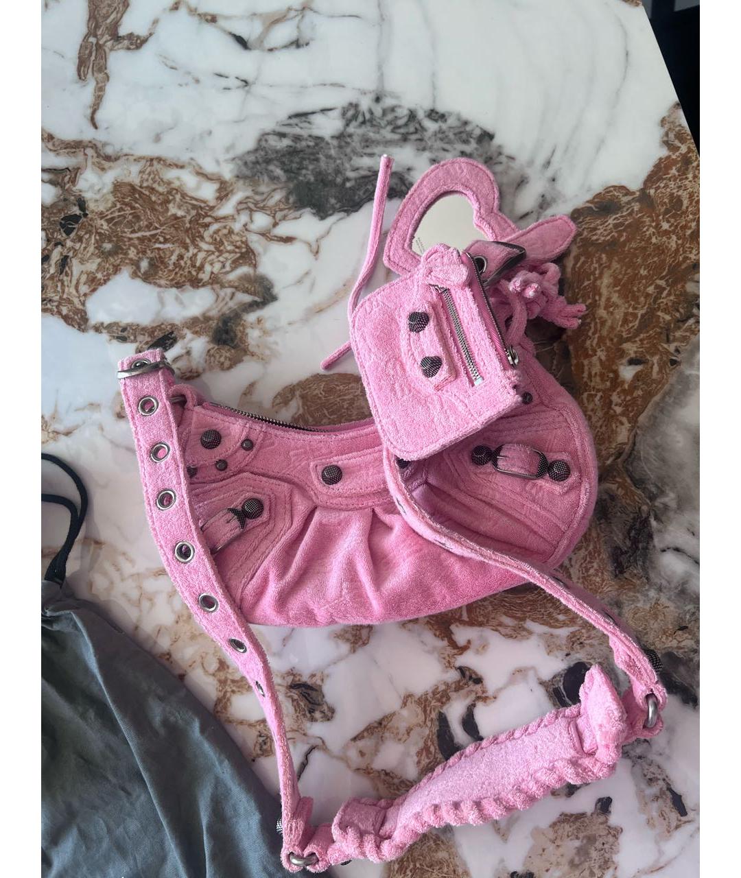 BALENCIAGA Розовая бархатная сумка через плечо, фото 3