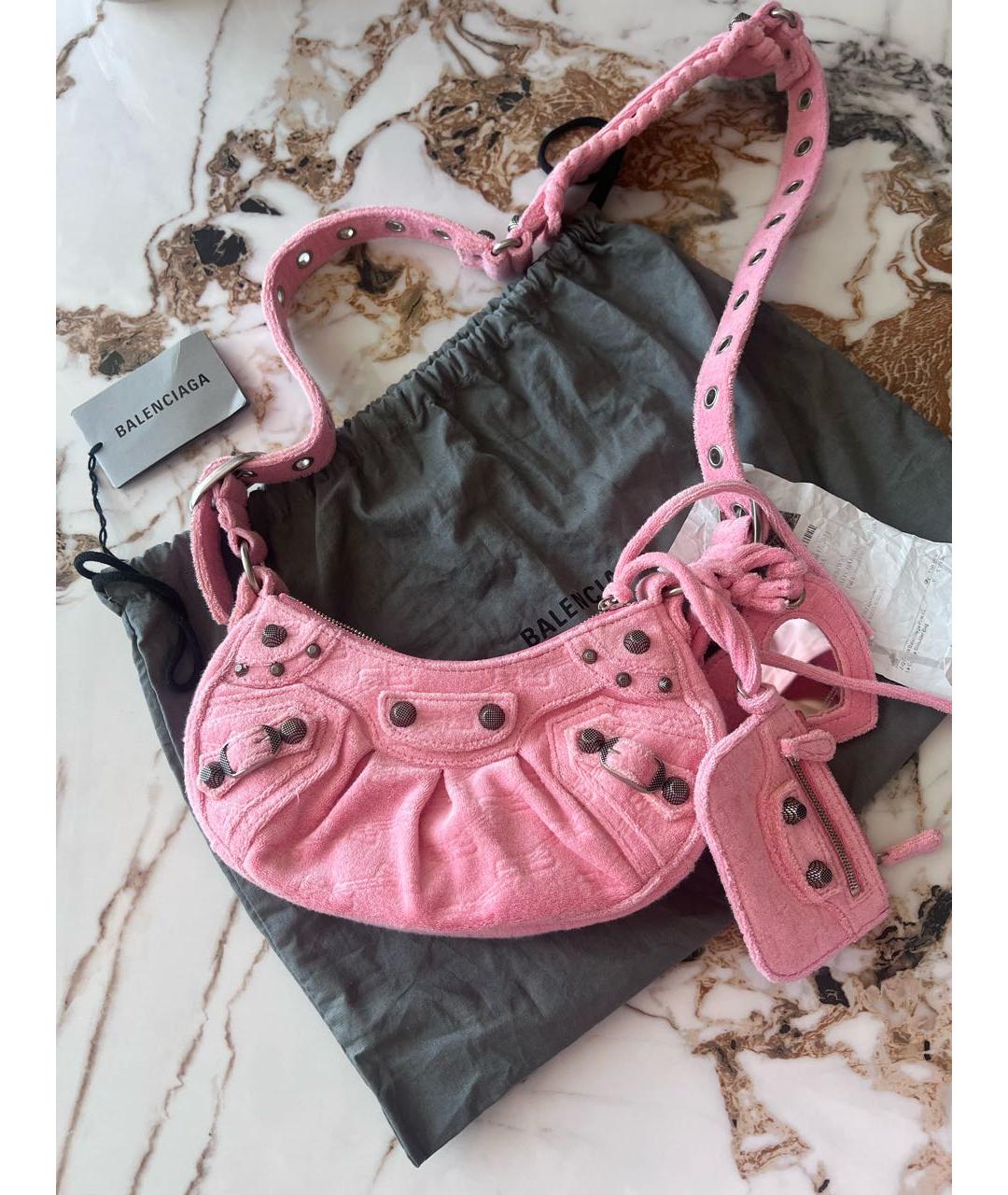 BALENCIAGA Розовая бархатная сумка через плечо, фото 6