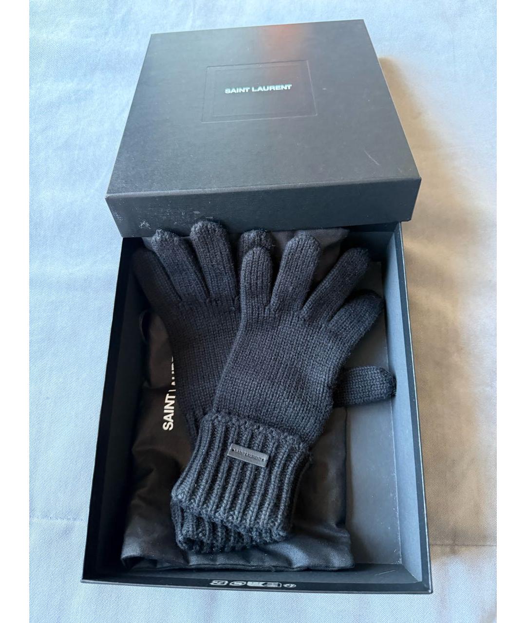 SAINT LAURENT Черные кашемировые перчатки, фото 2
