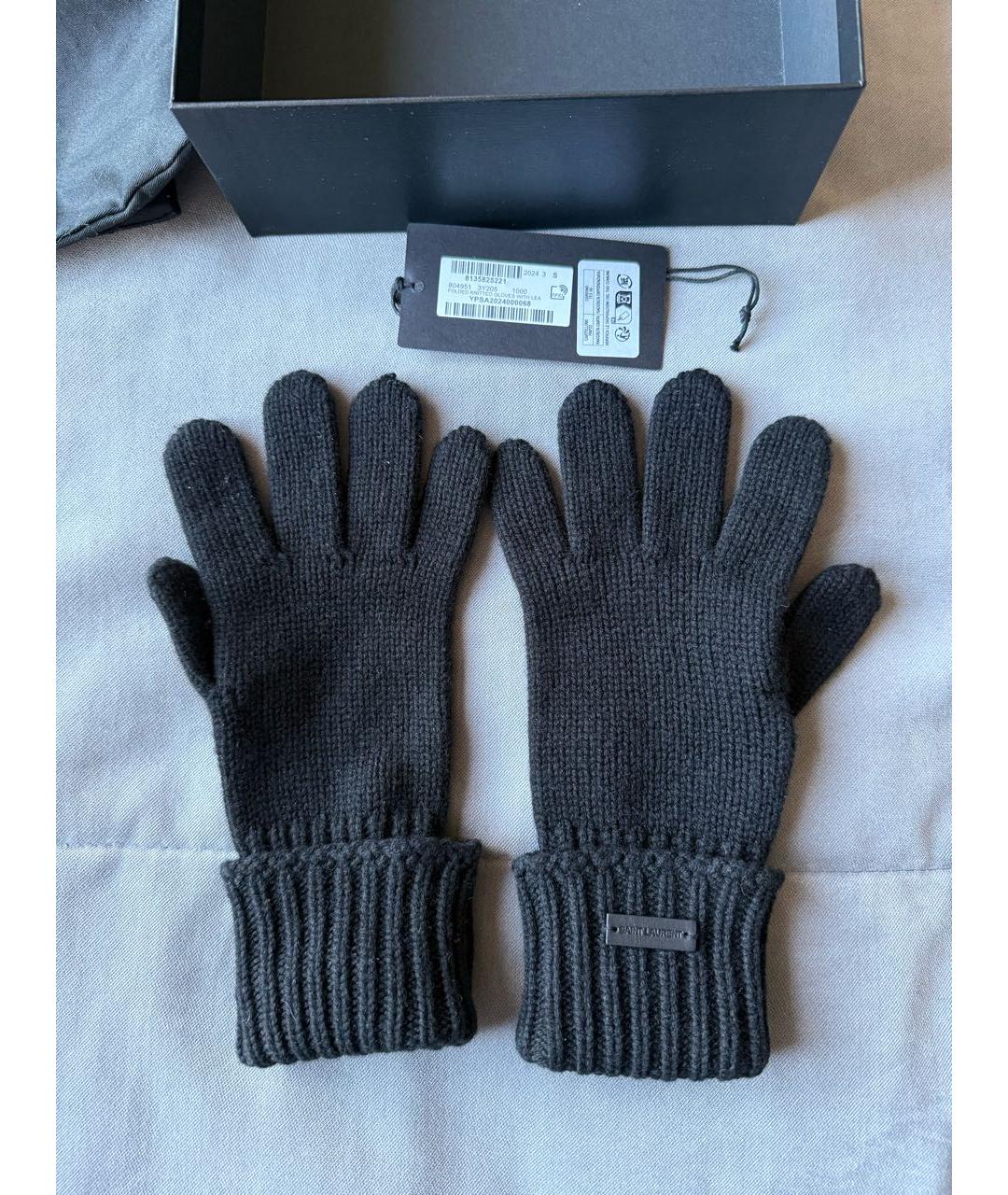 SAINT LAURENT Черные кашемировые перчатки, фото 7