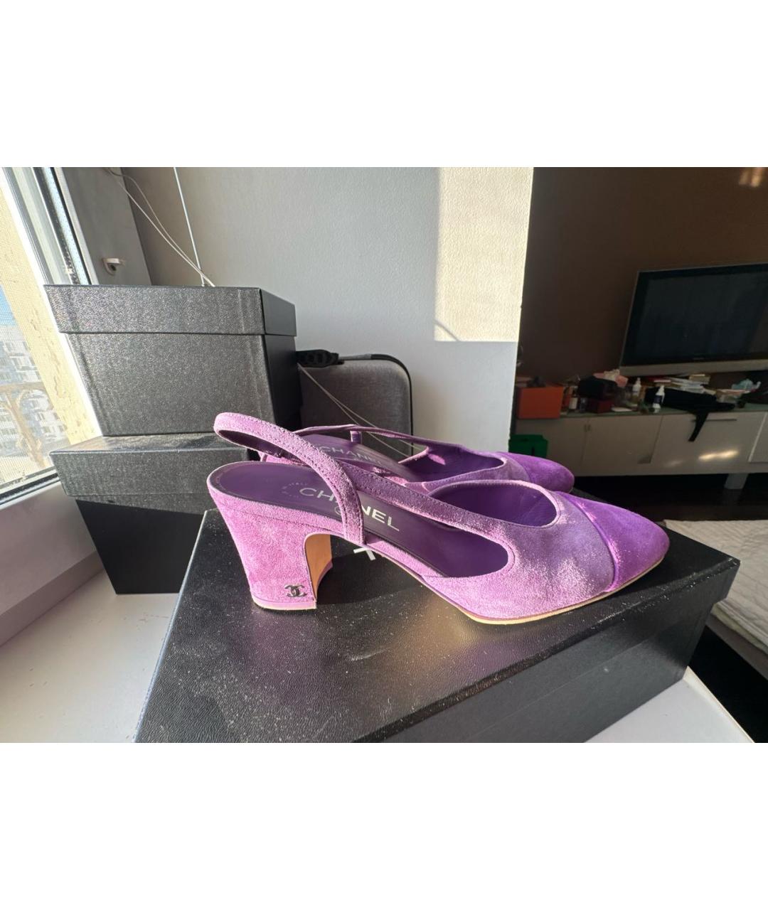 CHANEL Фиолетовые замшевые туфли, фото 9