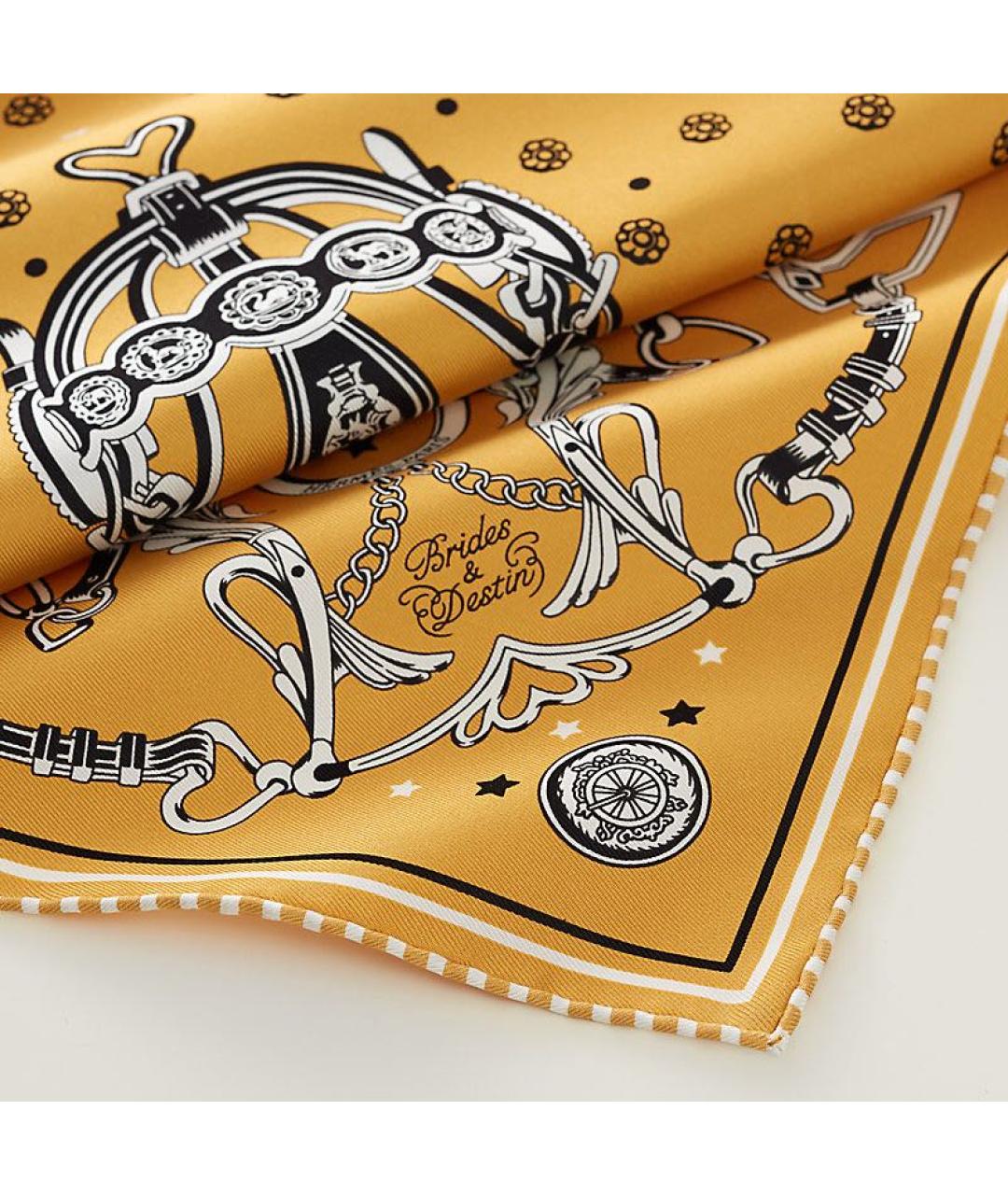 HERMES Желтый шелковый платок, фото 3