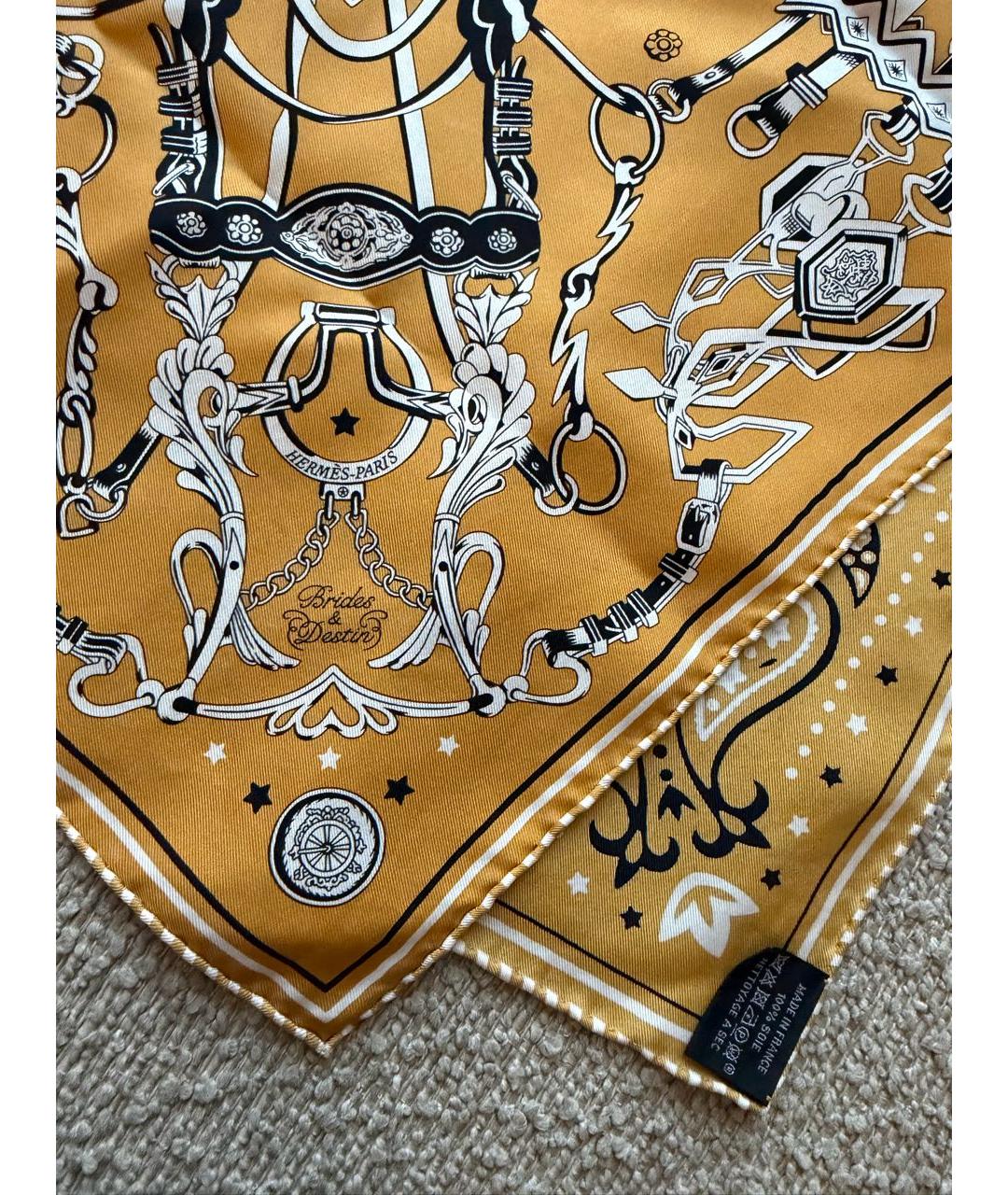 HERMES Желтый шелковый платок, фото 2