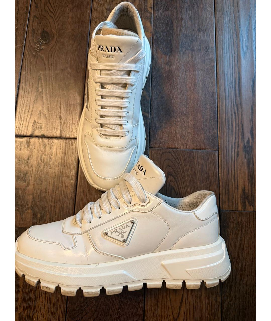 PRADA Белые кожаные кроссовки, фото 4