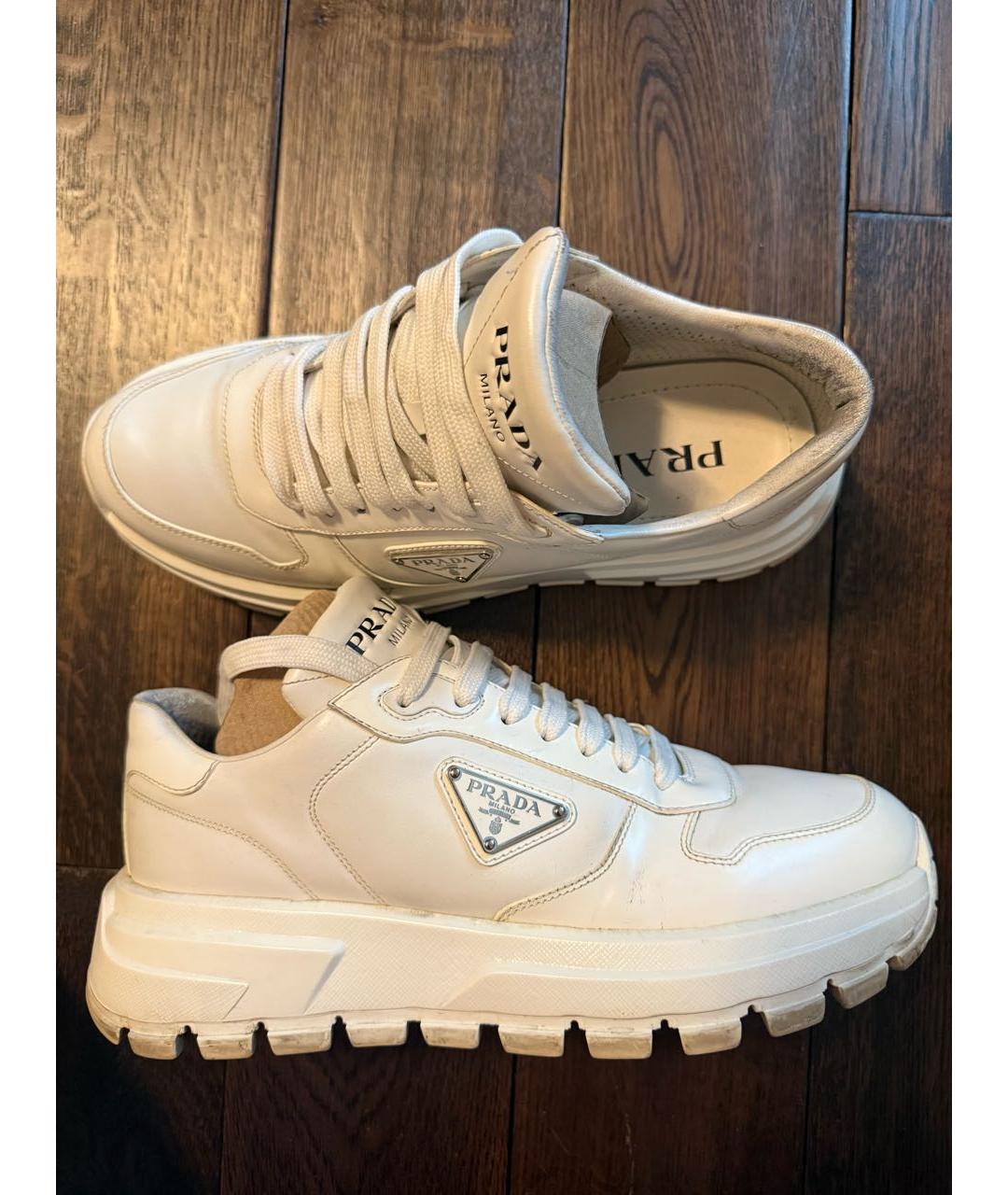 PRADA Белые кожаные кроссовки, фото 5