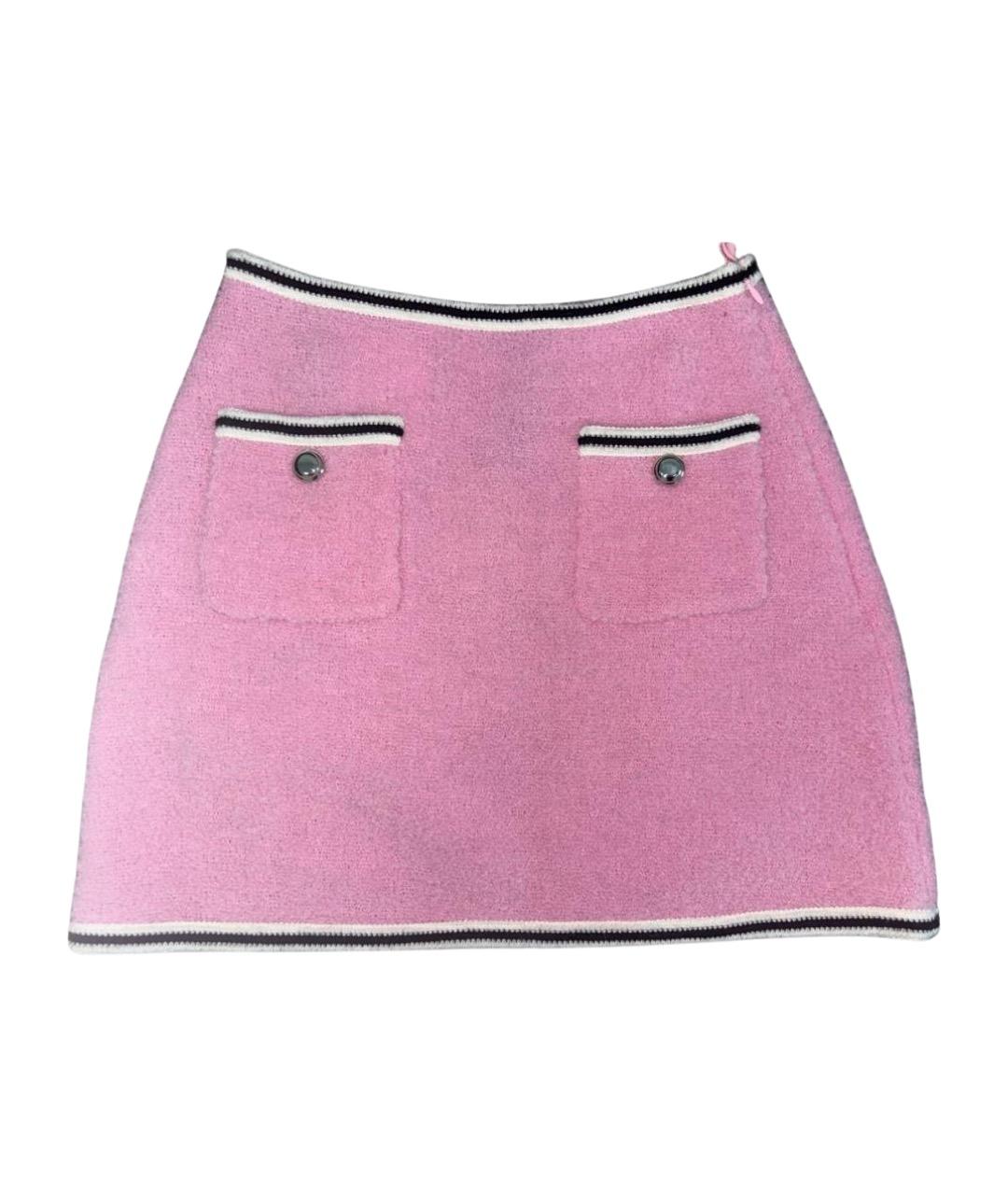 MIU MIU Розовая шерстяная юбка мини, фото 1