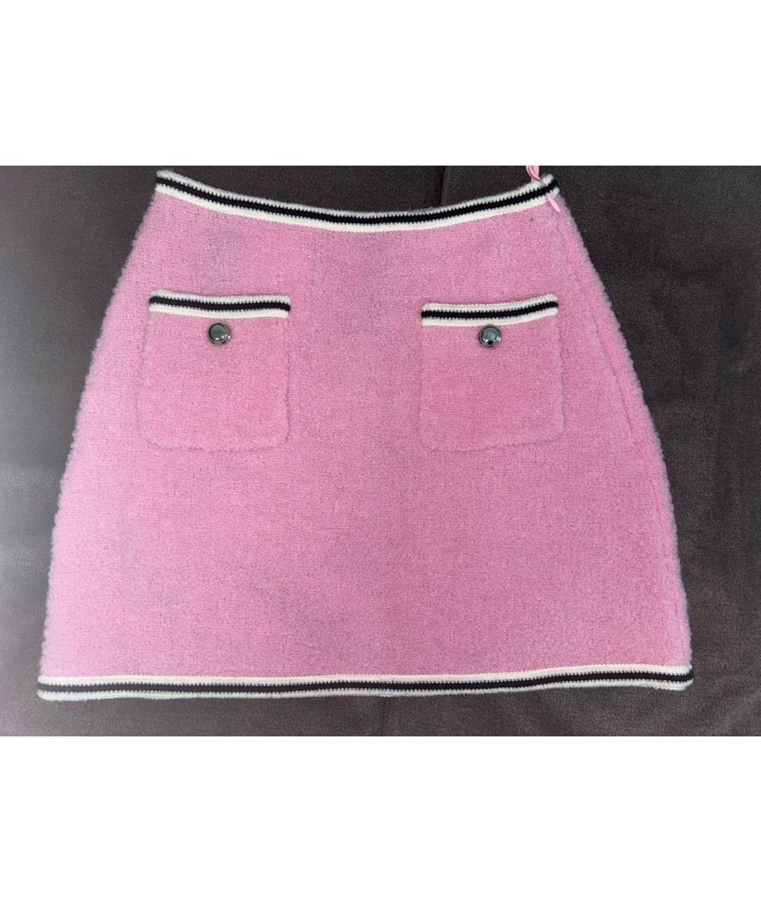 MIU MIU Розовая шерстяная юбка мини, фото 4