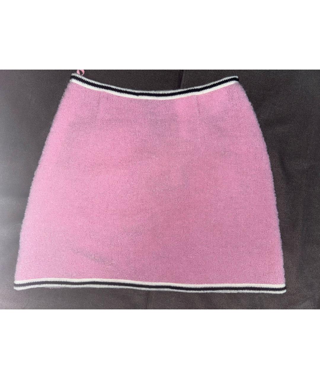 MIU MIU Розовая шерстяная юбка мини, фото 2