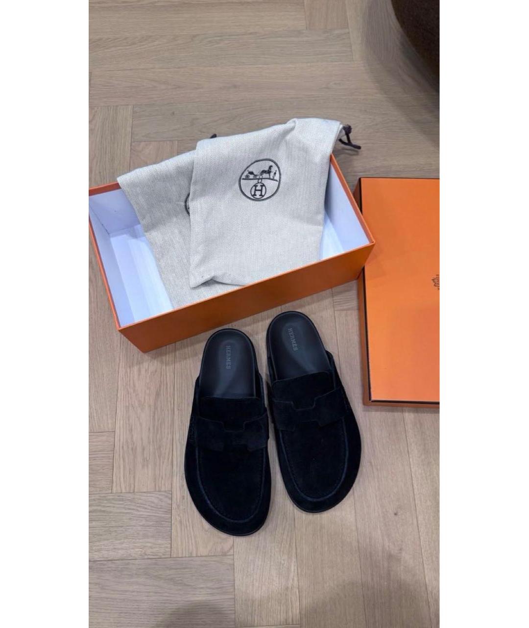 HERMES Черные замшевые мюли, фото 7