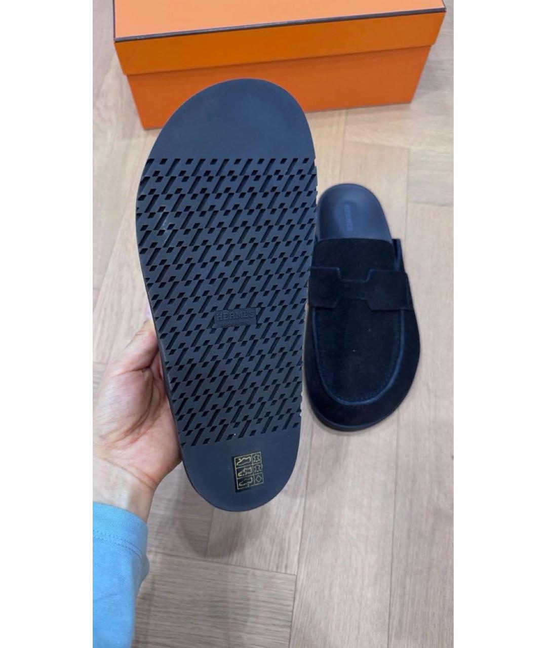 HERMES Черные замшевые мюли, фото 6