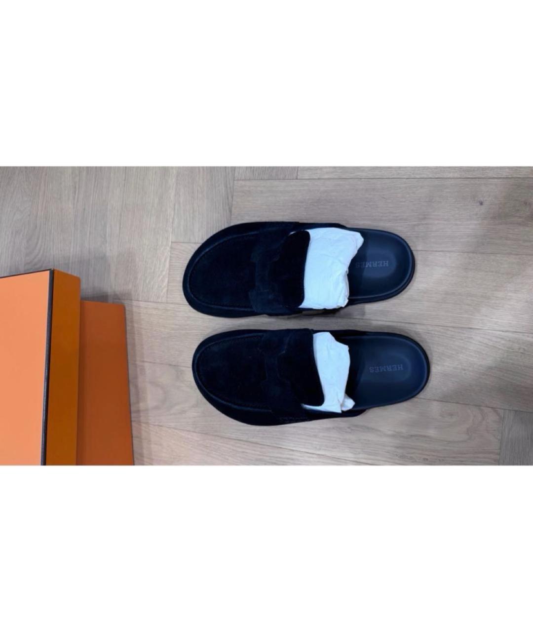 HERMES Черные замшевые мюли, фото 4