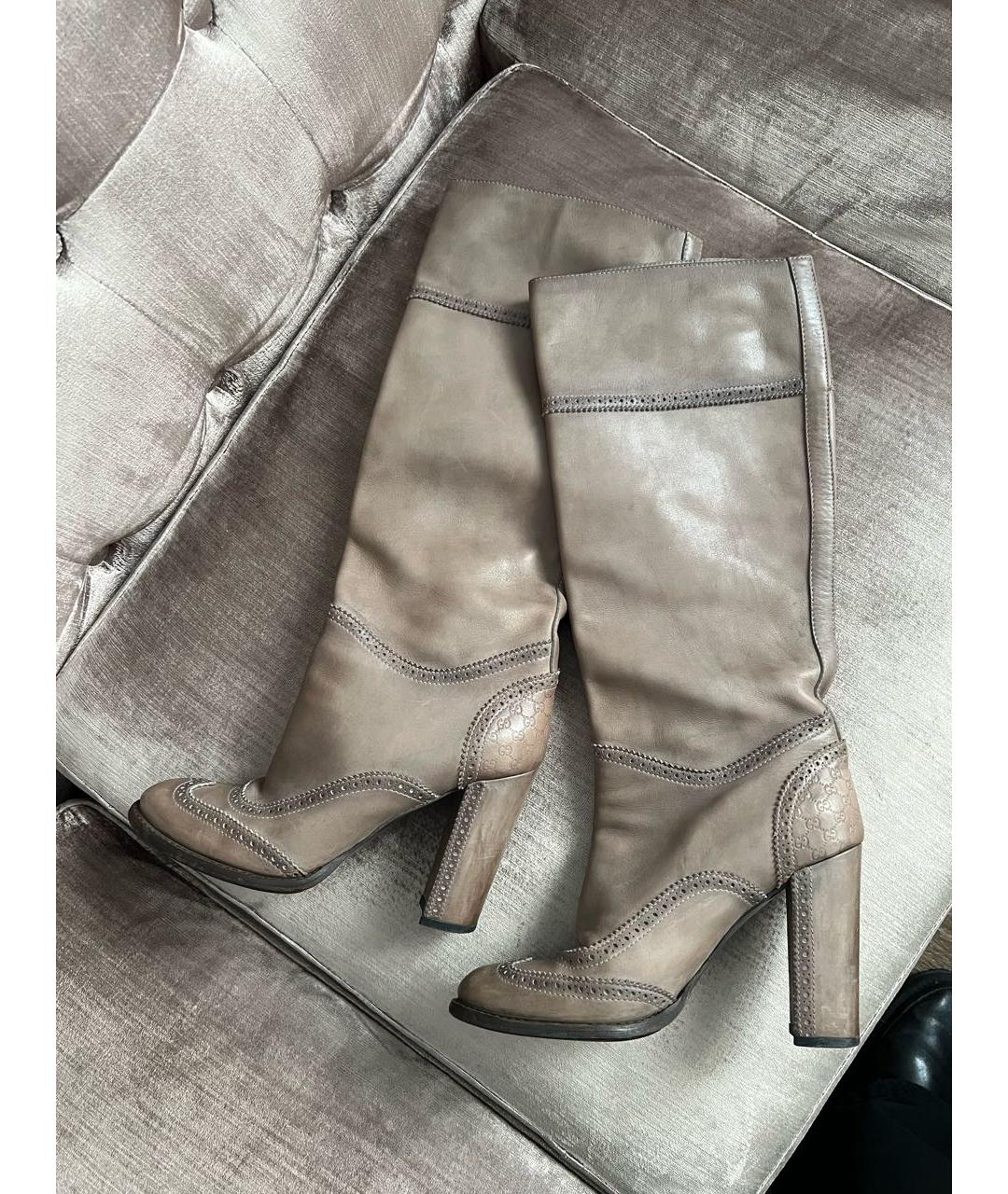 GUCCI Бежевые кожаные сапоги, фото 2