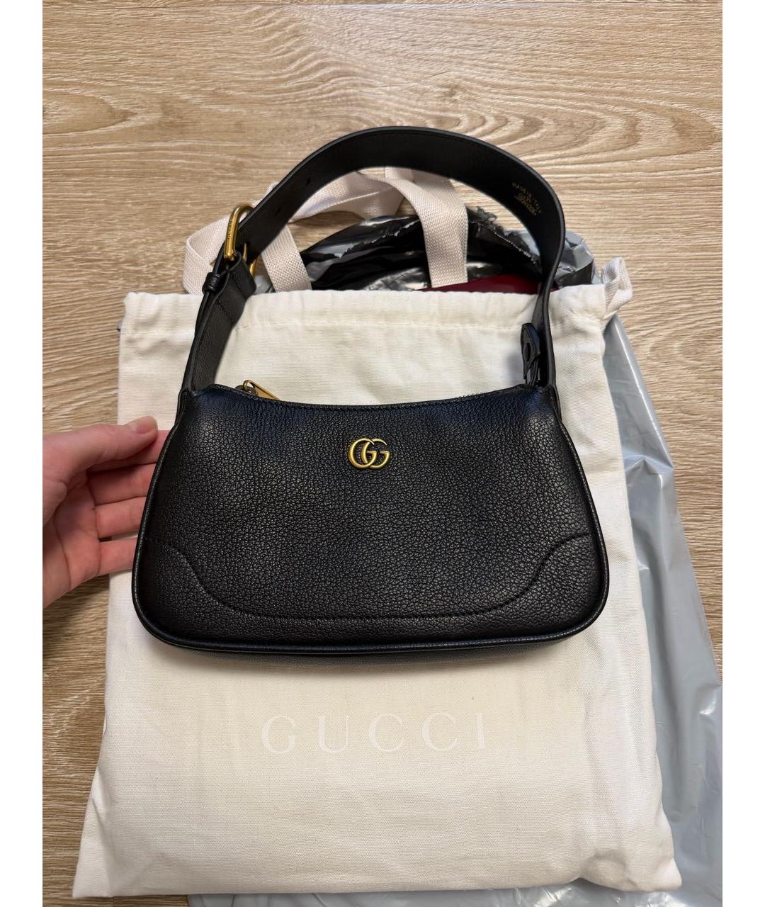 GUCCI Черная кожаная сумка через плечо, фото 5