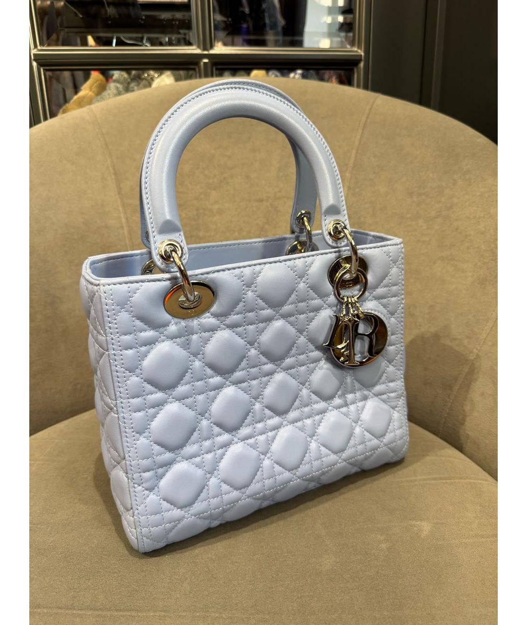 CHRISTIAN DIOR Голубая кожаная сумка через плечо, фото 3