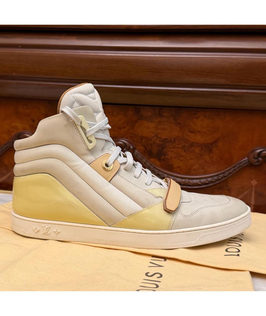 LOUIS VUITTON Бежевые кожаные кеды, фото 9