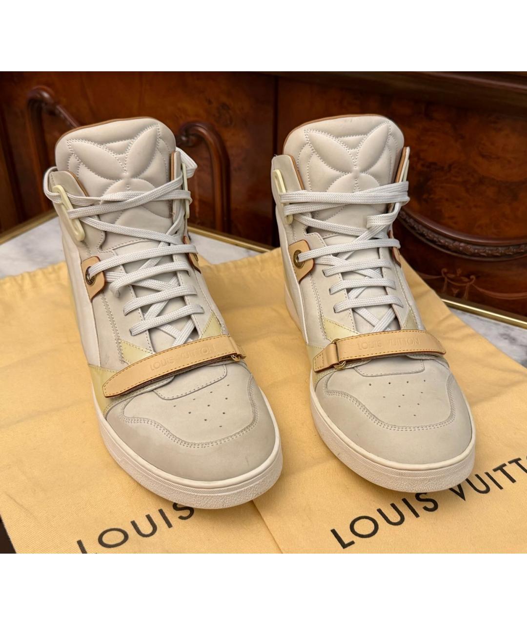 LOUIS VUITTON Бежевые кожаные кеды, фото 2