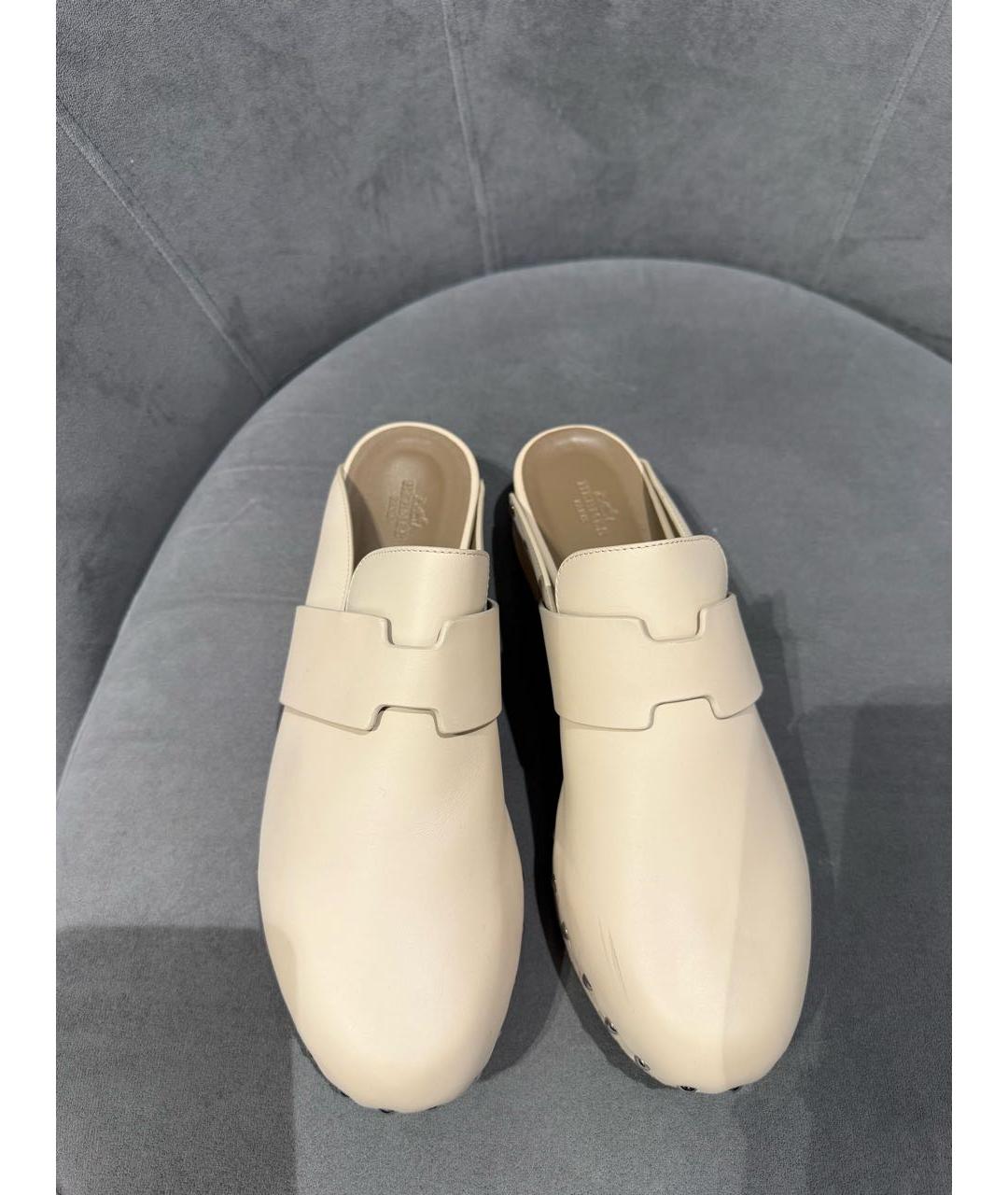 HERMES Бежевые кожаные сабо, фото 6