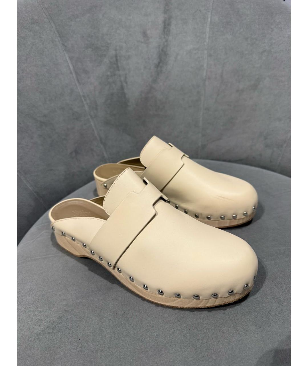 HERMES Бежевые кожаные сабо, фото 2