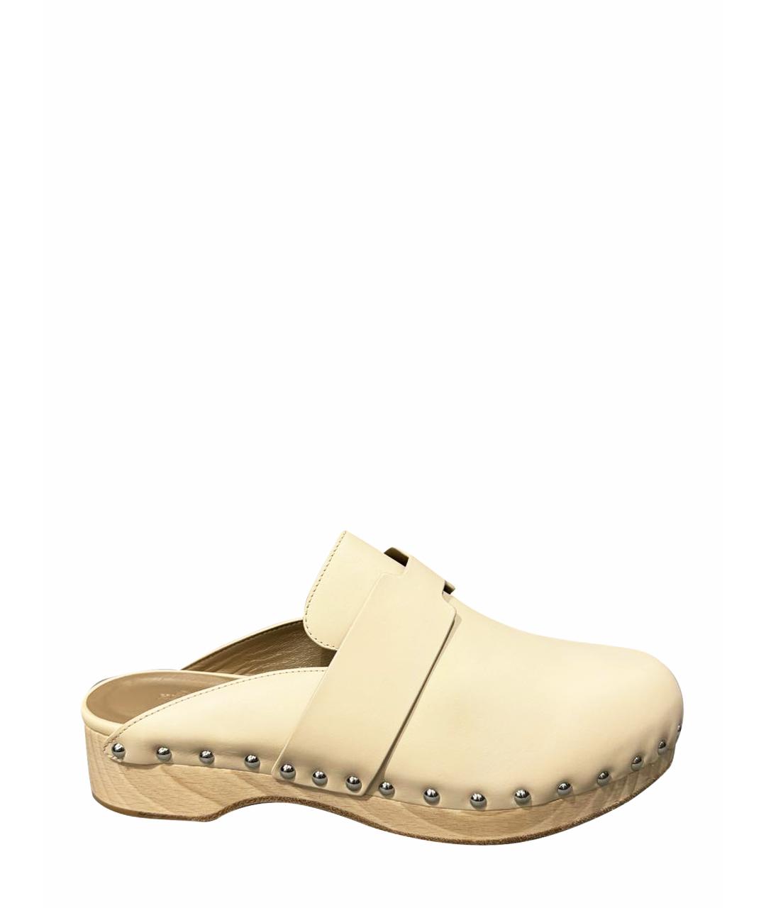 HERMES Бежевые кожаные сабо, фото 1