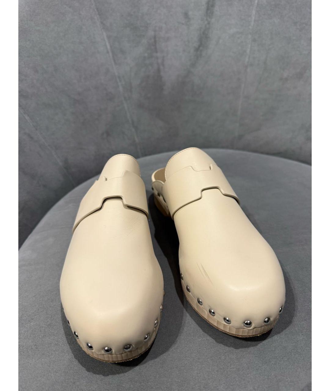 HERMES Бежевые кожаные сабо, фото 4